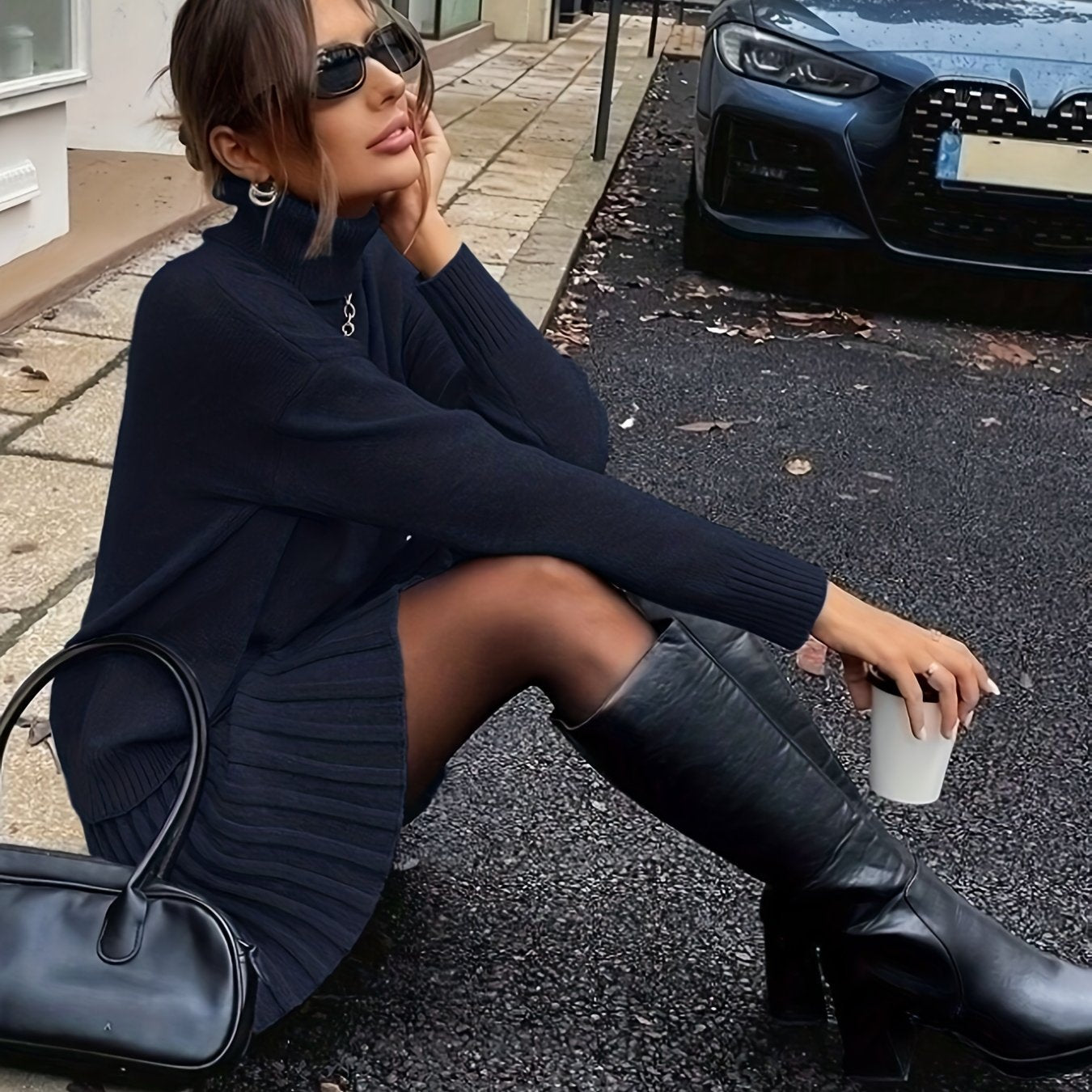 Wiesława™ | Dzianinowy Komplet z Golfem i Spódnicą Midi