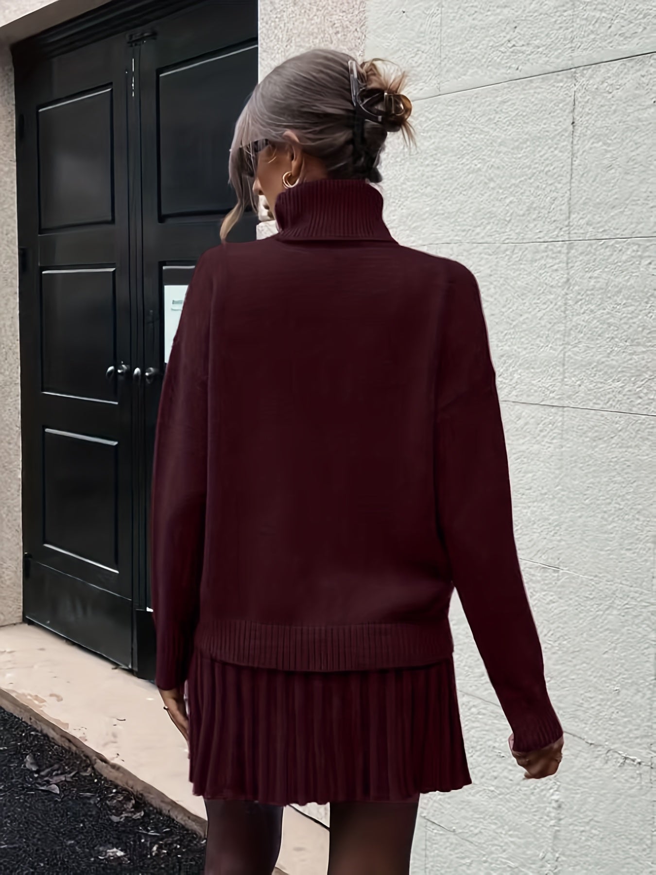 Wiesława™ | Dzianinowy Komplet z Golfem i Spódnicą Midi